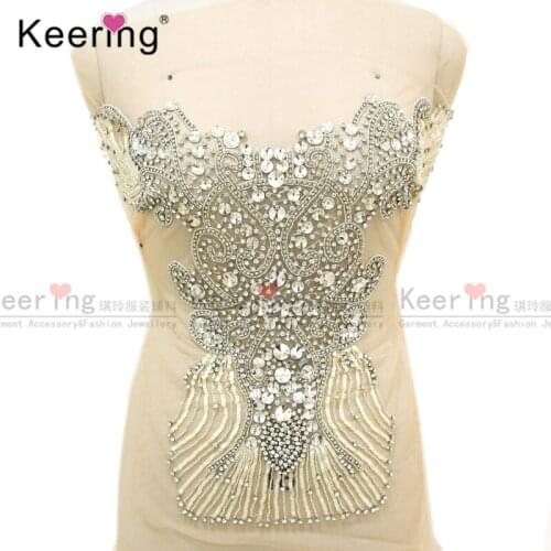 Handmade Sexy Beaded Bodice Rhinestone Applique for Wedding Patch WDP-127