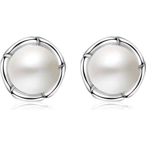 Ambrum Valentines Day 925 Sterling Silver Earrings,Freshwater Pearls Stud Earrings,White Cultured Pearls Jewelry,Zircon Earring