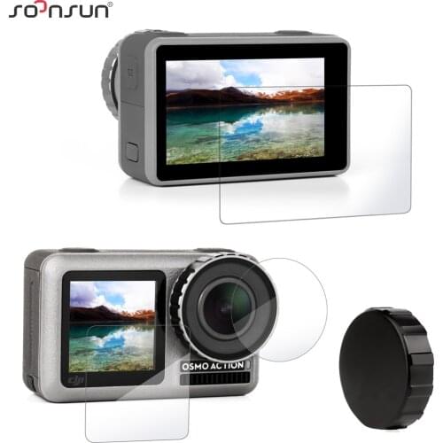 SOONSUN Tempered Glass Screen Protector Scratch-resistant Protective Lens Film + Silicone Cap Cover for DJI Osmo Action Camera