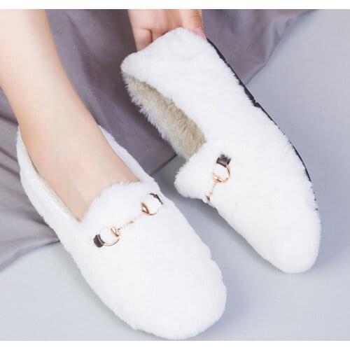 Winter Women Flats Comfort Womens Plush Fur Loafers Fashion Korean Cute Shoes Ballerina Female Platform Moccasin Cotton Shoes