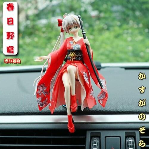 Car Interior Decoration Personality realistic characters cartoon Kasuga red kimono holding a sword Home Auto Accessories model