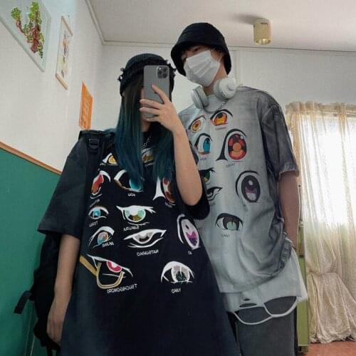 Street hip hop retro boyfriend BF handsome spray dye print loose large short sleeve t-shirt men and women tees