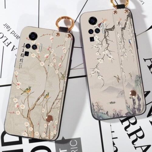 Silicone Wristband Case For Vivo X21 UD X21i X27 X30 X50 Pro Plus X60 Flower Pattern Phone Holder Cover For Vivo Nex S 3 5G