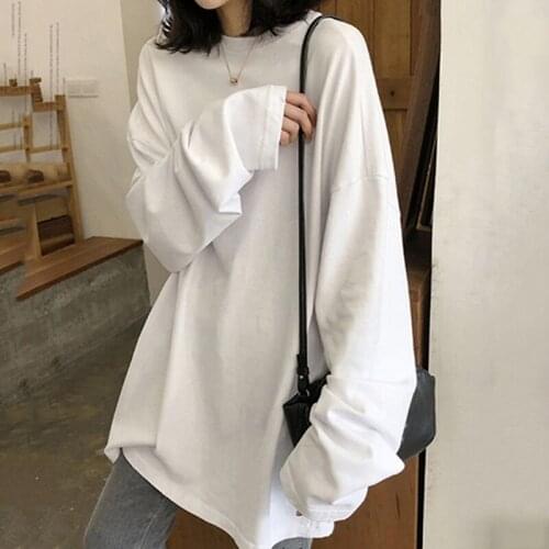 Harajuku Best friends long T Shirt Women kawaii T-shirts Women 2020 autumn Solid Simple oversized tshirt White long Sleeve Tops