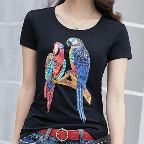 Hand beading diamond Camisetas Mujer 2021 Summer Tshirt Womens bead Lady T Shirt rhinestone T-Shirts Woman top Vetement Femme