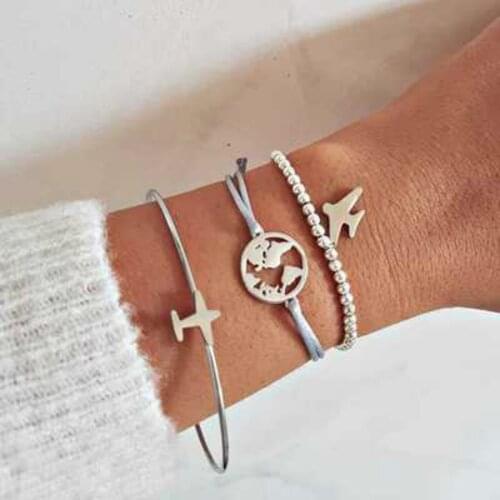 Silver color Women Fashion Punk Bracelet Simple Trendy plane Metal Chain Bracelets Bohemian Retro Jewelry Accessories Bangles