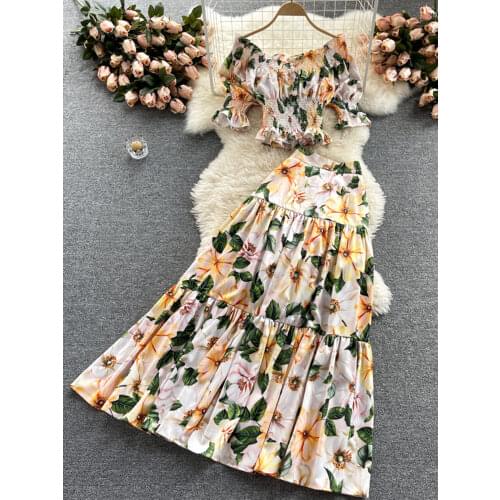 Temperament Suit Women Summer Short Tops Women Elegant Printed Skirts Fashionable Two-piece Suit DK305
