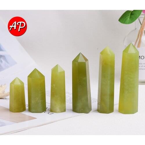 1PC Natural Jade Crystal Column Single Tip Crafts Reiki Healing Home Decoration Geomantic Omen