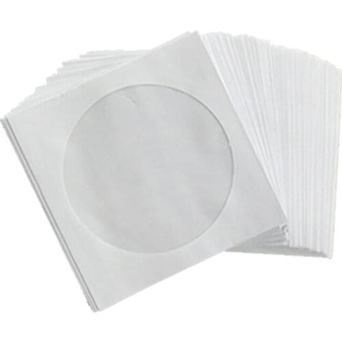 100Pcs Premium Thick White Paper Sleeves Envelope with Window Cut Out Flap for Disc Blu-ray Media Storage Paper Bag
