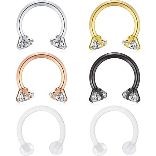 16G Septum Rings CZ Crystal Arrow Star Moon Horseshoe Rings 8mm 10mm Stainless Steel Nose Lip Eyebrow Rings Bioflex Tragus Ear