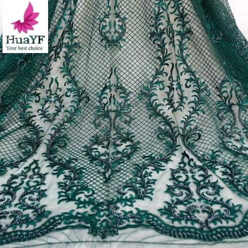 2021 New Hot African Green 3d Beaded Sequins Lace Embroidery Tulle Dress Fabric HY1444-1