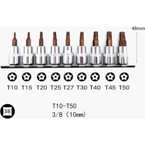 9 Pcs 3/8 Inch Socket Wrench Tamper-proof Torx Star Drill Bit Car Hand Tool Ratchet Drive Adapter Set T10-T50 Accessory Set