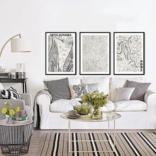 Yayoi Kusama Abstract Nordic Posters And Prints Wall Art Canvas Painting Black White Pictures For Living Surrealism Room Decor
