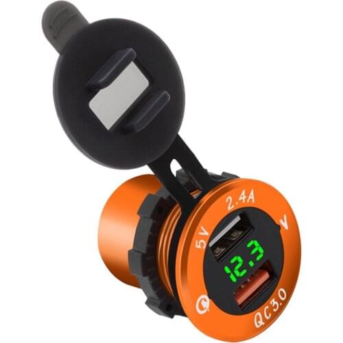Aluminum Alloy Single Fast Charge Digital Display QC 3.0 Dual USB With Voltmeter Charger 2in1 Auto Power Adapter Accessories