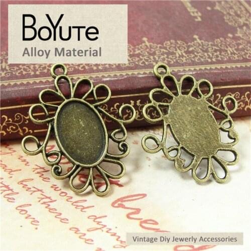 BoYuTe (50 Pieces/Lot) 10*14MM Cabochon Base Vintage Zinc Alloy Bezel Pendant Antique Bronze Plated Diy Pendant Jewelry Making