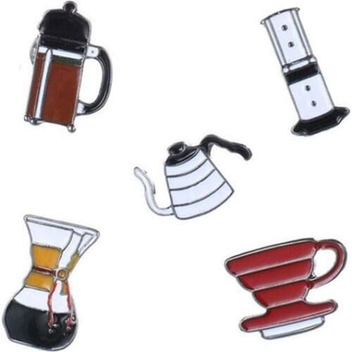 5pcs/set Kawaii Coffee Appliance Brooches Metal Lapel Pins Cartoon Filter Bowl Chemex Pattern Badges for Men Women Backpack Gift