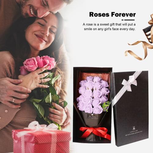 Flower Bouquet - 18 Soap Roses Flower Gift Box Bouquet, Decoration Forever Artificial Rose Flowers Romantic Anniversary Birthday