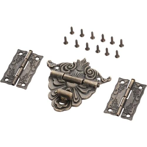 2Pcs 36*23mm Antique Bronze Cabinet Decorative Hinges+1Pc 54*58mm Jewelry Wooden Box Toggle Hasps Latch Clasp Furniture Hardware