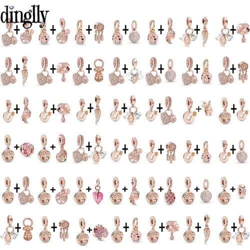 Dinglly Shiny Round Life Tree Pendant Rose Gold Heart Dangle Charm Fit Diy Bracelets & Necklace Womens Jewelry Accessories Bead