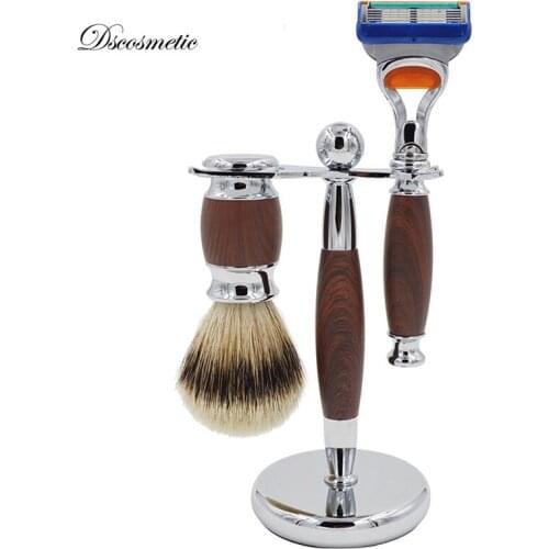 DS shaving sets/kit with silvertip badger hair brush and shave stand holder safety razor for shaving gift set
