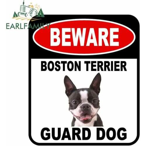 EARLFAMILY 13cm x 11cm BEWARE BOSTON TERRIER GUARD DOG Car Sticker Cover Scratches Composite Sign Pet Dog Decal