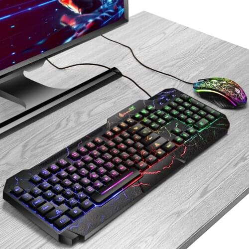 Wired Gaming Keyboard Mouse Kit USB LED Luminous Gamer Combos RGB Backlight Waterproof Multi-Media Set for PC Office Gamer