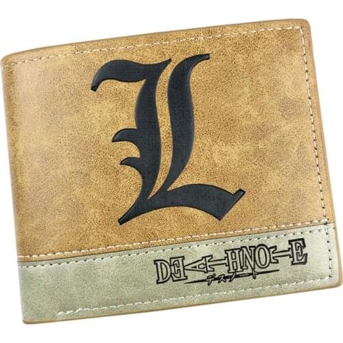 Khaki Leather Wallet of Anime DEATH NOTE Short Wallet L Lawliet Men Womens Purse for Gift