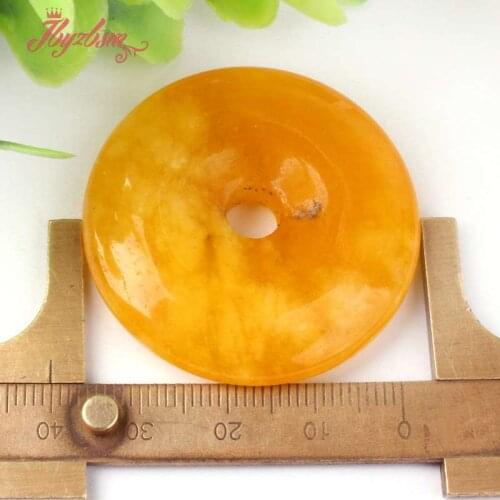 40mm Ring Donut Round Smooth Yellow Jades Pendant Stone Beads 1 Pcs,For DIY Necklace Jewelry Making,Wholesale Free Shipping
