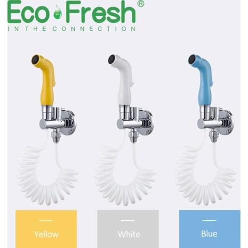 Ecofresh Single Cold Water Brass Corner Valve ABS Bidet faucets spring hose Function Shower Head Tap Crane for woman