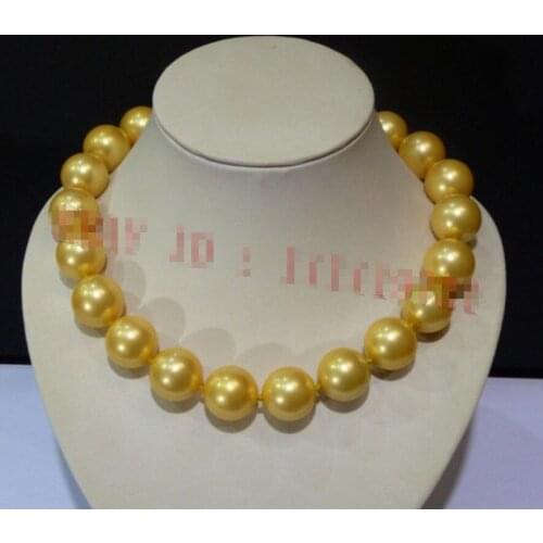 Hot sale new Style NEW 16mm AAAA Gold South Sea Shell Pearl Round Beads Necklace 18-24 inch Genuine Lucky Ladys jewelry Fine