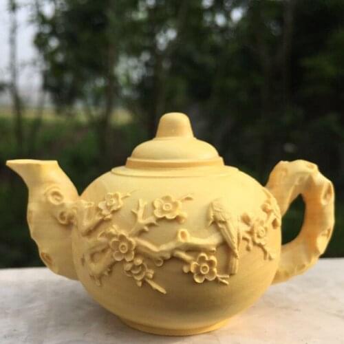 Best Gifts/Keepsake,Chinese Quality Boxwood,Exqusite Carving Craft,Clearly Tree and Birds Pattern Decorate Tea Pot Tea Pet Craft
