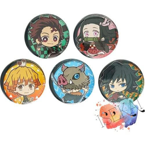 50mm Demon Slayer: Kimetsu no Yaiba Anime Badge Kamado Tanjirou Nezuko Inosuke Zenitsu Tomioka Giyuu Metal Badge Brooch Pins
