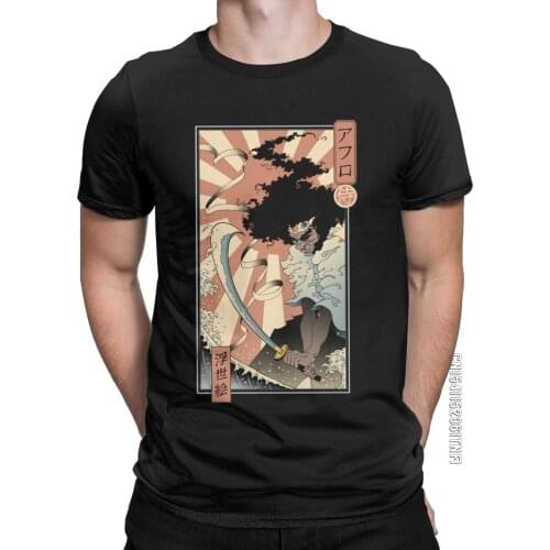 Afro Ukiyo-E Samurai T Shirt Men Pure Cotton Vintage T-Shirt O Neck Tee Shirt Classic Short Sleeve Clothes Big Size