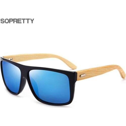 SOPRETTY New Retro Wood Men Bamboo Sunglasses Women Brand Design Goggles Wooden Sun Glasses Unisex Square Eyewear