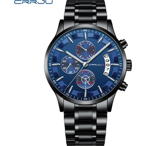 2019 CRRJU Men Chronograph Watch Top Luxury Brand Business Waterproof Quartz Men Wristwatch Fashion Stainless Steel Male Clock