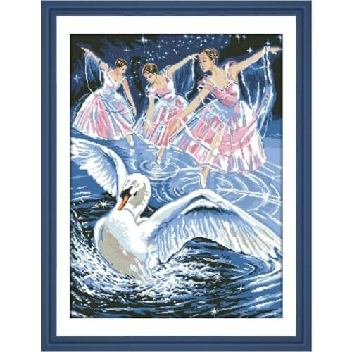 Swan lake cross stitch kits flower pattern aida fabric 18ct 14ct 11ct count white canvas cotton thread embroidery