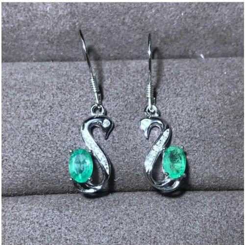 Natural emerald earring Free shipping Natural real emerald 925 sterling silver
