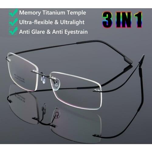 Flexible Ultralight Rimless Memory Titanium Magnetic Reading Glasses for Men and Women Presbyopic Eyeglasses Strength +1.0~+4.0