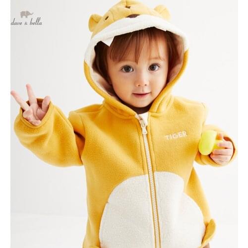 DBX14462-A dave bella autumn baby unisex fashion cartoon letter hooded pockets coat children tops infant toddler outerwear