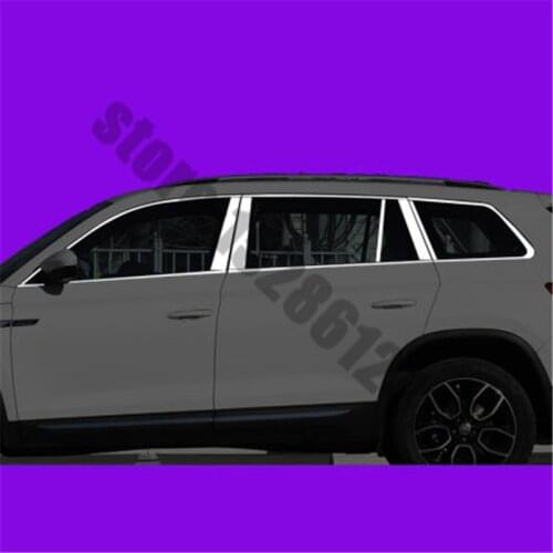 For Skoda Kodiaq 2016-2019 Car styling Stainless Steel Window Trim Frame Sill Belt Trims With Center Pillar Rain gear