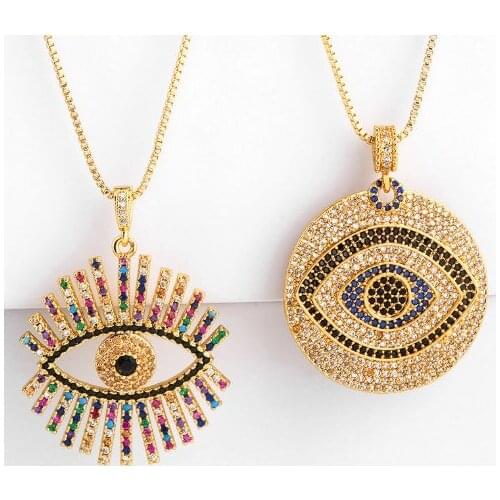Evil eye multicolor micro pave cz zircon cubic zirconia necklace copper Clavicle gold plated Snake Chain Choker Pendant cfb34