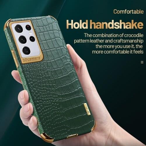 Luxury Crocodile Pattern Leather Phone Case For Samsung Galaxy S21 S20 FE S10 Note 20 10 9 8 Plus A21 Ultra-thin Plating Cover