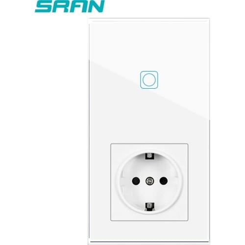 SRAN Sensor Switch,Power Socket With Light Switch 1Gang 1Way,Vertical Installation Crystal Glass Panel 153mm*86mm