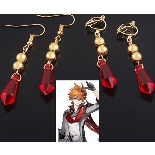 Genshin Impact Tartaglia Cosplay Earrings Fashion Jewelry Ear Clip Hook Genshin Impact Cosplay Accessories Props