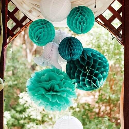 Teal White 8pcs Summer Party Decorations Paper Crafts Hanging Ceiling Decorations For Wedding Decor Birthday Garden Decoration