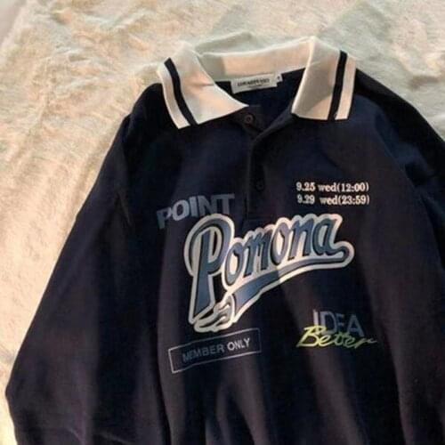 Green Polo Collar Letter Print Oversized Sweatshirt Women High Street Long Sleeve Casual Clothes for Teens 2021 Spring Pullovers