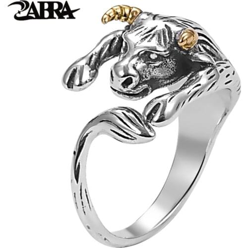 ZABRA Men Tail Ring 925 Sterling Silver Bull Cow Hip Hop Punk Rings for Women Jewelry Adjustable Size 7-9