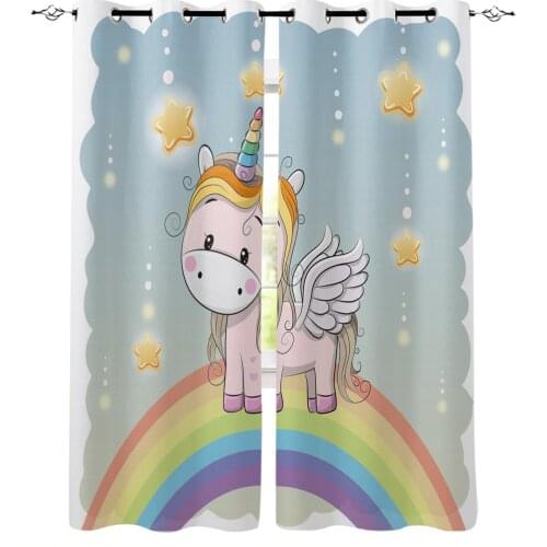 Unicorn Rainbow Star Cute Animal Blackout Curtain Bedroom Kitchen Window Curtain Home Decor Curtains for Living Room