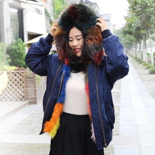 CX-G-P-19B Fashion Women Mixed Color Fur Inner Real Fox fur Clothes Street Coat Outwear bomber jacket Women Winter