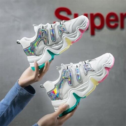 2020 summer Fashion Running Daddy Mesh Women Shoes Patchwork Trainers Famale Footwear Rainbow Bottom Women Sneakers Bling shoes